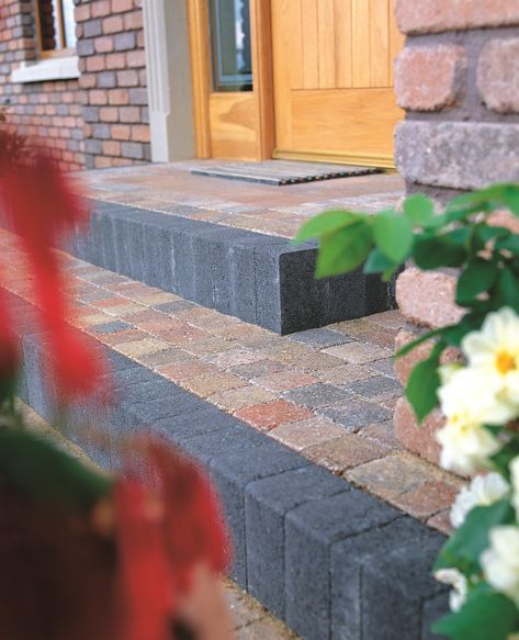 Block Paving Front Door Step, Tiles Front Door Step, Front Door Paving Ideas, Block Paving Steps, Front Door Steps Ideas Entrance, Tiled Front Door Step, Door Step Ideas, Doorstep Ideas, Front Door Steps Ideas