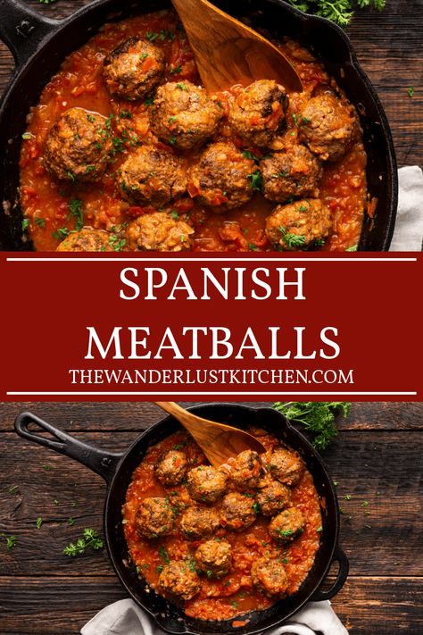 Spanish Meat Recipes, Spanish Meatballs Recipe, Beef Meatball Recipes, Spanish Meat, Spicy Meatballs Recipe, Chorizo Meatballs, Moist Meatballs, Spanish Meatballs, Easy Meatballs