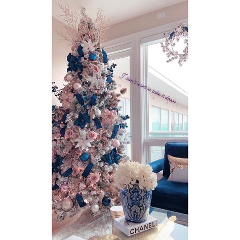 Navy Blue Pink And Gold Christmas Tree, Pink Green Blue Christmas Tree Decorating Ideas, Christmas Tree Ideas Pink And Blue, Pink Navy Christmas Tree, Blue Pink And Gold Christmas Tree, Pink Blue Silver Christmas Tree, Light Blue And Pink Christmas Tree, Navy Blush Christmas Tree, Pink And Blue Tree Christmas