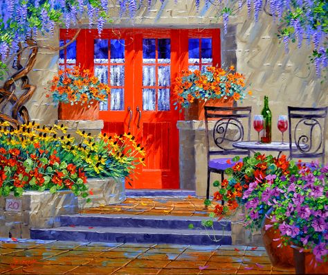 "Celebration of Love" Original Oil Painting by Mikki Senkarik © Senkarik 2019 www.Senkarik.com Owl Paintings, Mikki Senkarik, Window Paintings, Beautiful Art Paintings, Image Painting, Garden Painting, Painted Wall, Puzzle Art, Bob Ross