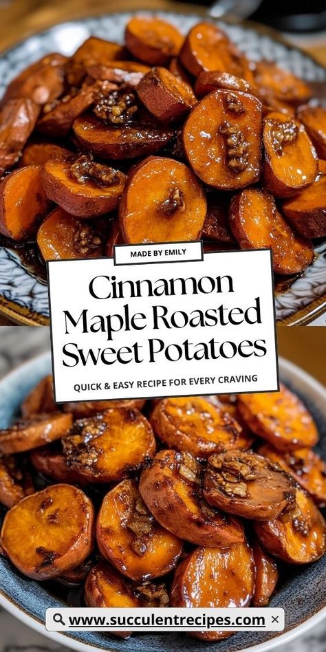 Treat yourself to Cinnamon Maple Roasted Sweet Potatoes, a comforting side dish that’s bursting with flavor. The perfect balance of sweetness and spice makes these roasted potatoes a family favorite! Potato Recipes Roasted, Walnut Topping, Maple Syrup Glaze, Perfect Roast Turkey, Maple Sweet Potatoes, Sweet Potato Recipes Roasted, Oven Roasted Sweet Potatoes, Sweet Potato Thanksgiving, Cozy Movie Night