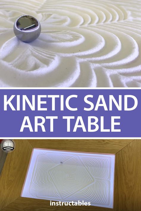 DIY Machines built this kinetic sand art table that creates designs and then destroys them in order to create more. #Instructables #electronics #technology #Arduino #RaspberryPi Magnetic Sand Table, Diy Kinetic Sand Table, Diy Sand Art Picture, Sand Table Ideas, Sisyphus Table, Sensory Decor, Kinetic Art Diy, Kinetic Sand Table, Sand Table Diy