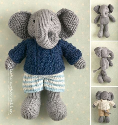 Free Elephant Knitting Pattern Knit Elephant, Diy Elephant, Sweet Elephant, Toy Elephant, Julie Williams, Knit Toys, Little Cotton Rabbits, Animal Knitting Patterns, Elephant Toy