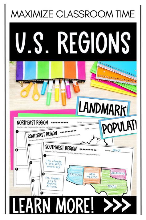 Social Studies For 3rd Grade, 5th Grade Social Studies Projects, Elementary Social Studies, Upper Elementary Social Studies, Social Studies Centers, Social Studies Games, Regions Of The United States, Third Grade Social Studies, Social Studies Projects