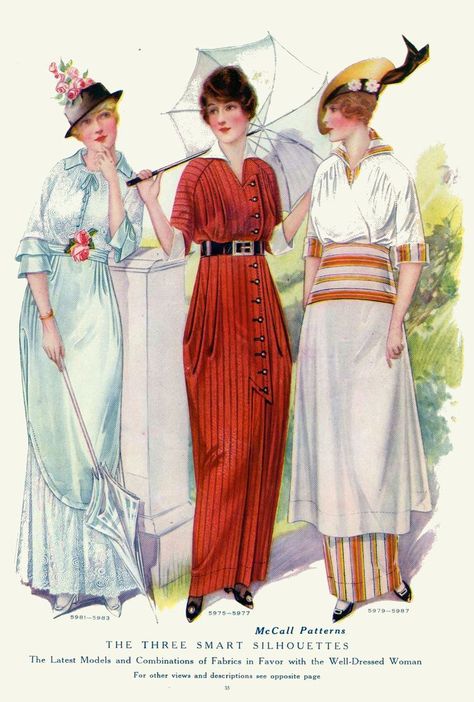 1914 The Three Smart Silhouettes fashion 1914 Fashion, Early 20th Century Fashion, Fashion 1910, 1919 Fashion, Mode Retro, 1900s Fashion, 1910s Fashion, 20th Century Fashion, Edwardian Dress