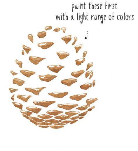 paint-light-values-of-cones-first Pinecone Watercolor Paintings, Watercolor Pinecones Tutorial, Pixelated Painting, Pine Cone Watercolor, Painting Pine Cones, Pine Cone Painting, Pinecone Watercolor, Watercolor Pinecone, Pinecone Painting