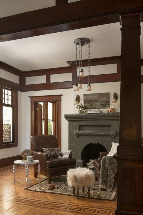 Light and Dark Decor in Craftsman Home | Town & Country Living Craftsman Living Rooms, Craftsman Home Decor, Craftsman Interiors, Craftsman Living Room, Craftsman Home Interiors, Craftsman Decor, Craftsman Interior, Dark Decor, Modern Craftsman