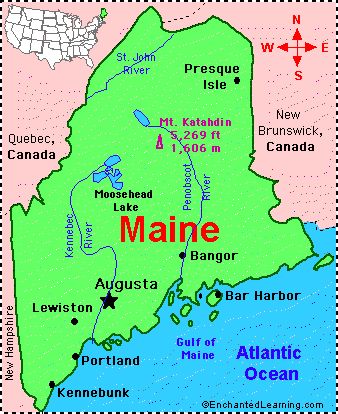 Area - 35,387 square miles [Maine is the 39th biggest state in the USA] Population - 1,328,302 (as of 2013) [Maine is the 41st most populous state ... Maine Flag, Augusta Maine, Map Quiz, Aroostook County, Us Geography, State Abbreviations, Judge People, Maine Map, Bangor Maine