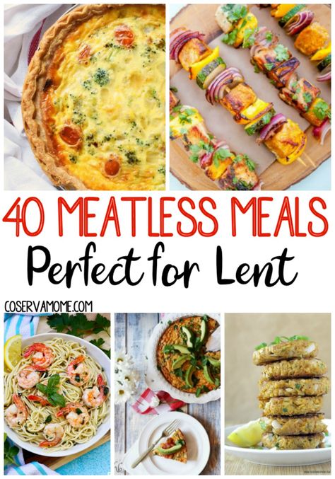 Are you looking for some easy meatless meals for let? Then you've come to the right place. Read on to check out 40 Great meatless recipes to delight your family!  #meatlessmeals #lent #easymeatlessmeals Good Meatless Dinners, Meatless Recipes For Lent, Family Meatless Dinner Ideas, Lent Friendly Meals, Meatless Lent Meals, Meatless Friday Dinners, Vegetarian Easter Dinner Recipes, Lenten Meals Meatless, Lent Breakfast Recipes