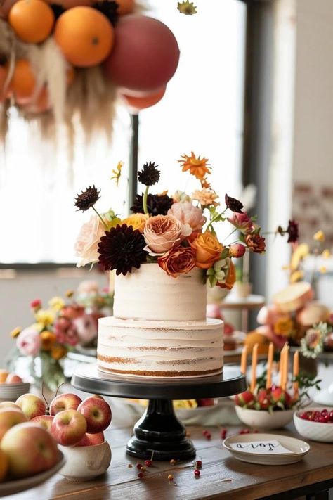 Unique September Birthday Party Ideas for You Fall Boho Party Decor, 50th Fall Birthday Party Ideas, Autumnal Birthday Party, October Birthdays Ideas, Fall Brunch Birthday Party, Fall Bday Decor, Fall Flower Birthday Party, Fall Themed 40th Birthday Party, Aesthetic Fall Birthday Party