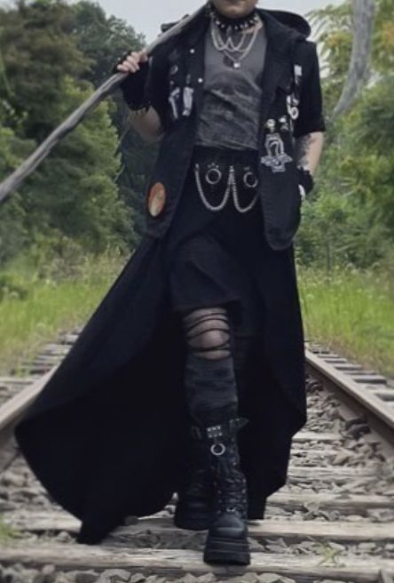 Fashion Forward Aesthetic, Cool Style Aesthetic, Scene Formal Outfit, Witch Punk Aesthetic, Punk Vibes Aesthetic, How To Style A Black Jacket, Gothic Grunge Outfits Men, Cool Apocalypse Outfit, Dark Forest Outfit Aesthetic