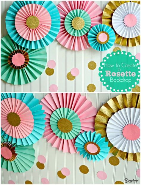 How to Make Paper Rosettes For a Party Backdrop                              … Paper Decorations Diy, Anniversaire Diy, Paper Rosettes, Diy Bricolage, Diy Papier, Party Backdrop, Make Paper, Birthday Backdrop, Diy Party Decorations