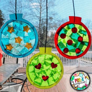 Holiday Ornament | Window Decor Suncatcher | Christmas Ornament | TpT Kids Christmas Decorations Crafts, Paper Cup Christmas Ornaments, Winter Crafts For Second Grade, Suncatcher Christmas Ornaments, Christmas Activities For Year 2, Window Preschool Decoration, Cellophane Christmas Craft, Holiday Art For Preschoolers, Toddler Made Ornaments