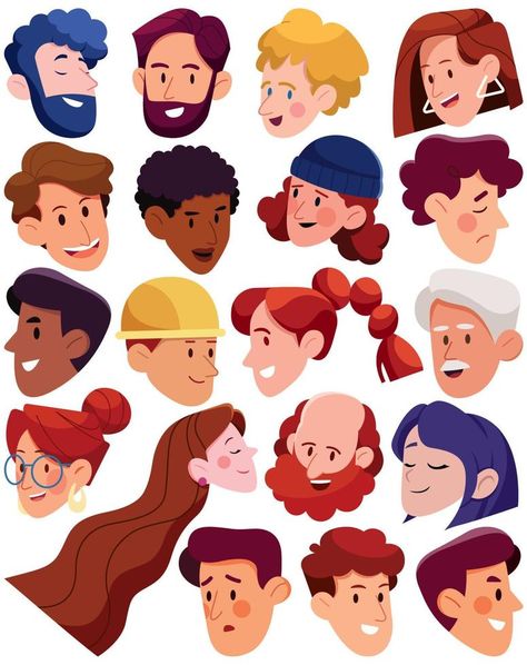 Flat Design Heads Flat Design Illustration Characters, Flat Illustration Characters, Narrative Illustration, Vector Characters, Adobe Illustrator Design, Illustration Art Kids, Vector Character Design, Flat Design Illustration, Illustrator Design