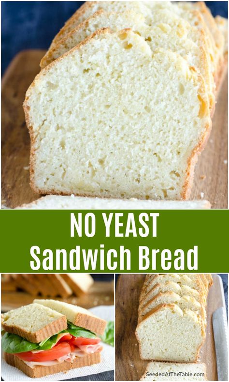 Want to make bread but have no yeast? This homemade sandwich bread recipe proves EVEN YOU you can make delicious sliced bread without yeast! Yeast Sandwich Bread, Quick Sandwich Bread, Homemade Bread Without Yeast, Yeast Free Recipes, Bread Without Yeast, Homemade Sandwich Bread, Yeast Free Breads, Sandwich Bread Recipe, No Yeast Bread