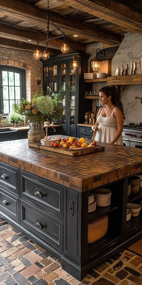 Kitchen Island Decor Ideas, Casa Country, Kitchen Island Decor, Rustic Kitchen Design, Cabin Kitchens, Farm Kitchen, Island Decor, Küchen Design, Beautiful Kitchens