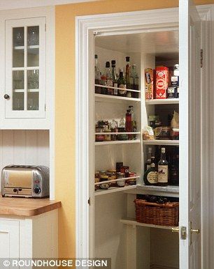 Mr Spencer said a pantry made a property stand out from the rest and ‘sounds quite oldie worldy and Downton Abbey’ Larder Shelving, Cabin Extension, Kitchen Larder Cupboard, Pantry Renovation, Deep Pantry, Make Butter, Kitchen Larder, Larder Cupboard, Pantry Room