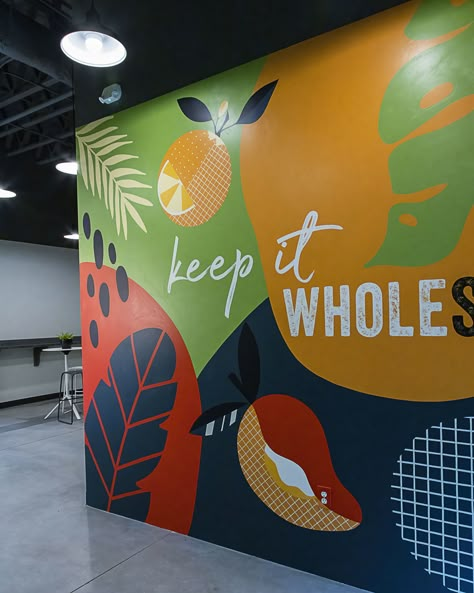 Juice Shop Wall Art, Fruit Wall Murals Painted, Juice Bar Wall Art, Food Wall Mural, Food Mural Art, Juice Design Ideas, Vegetables Graphic Design, Vegetable Mural, Bar Wall Mural