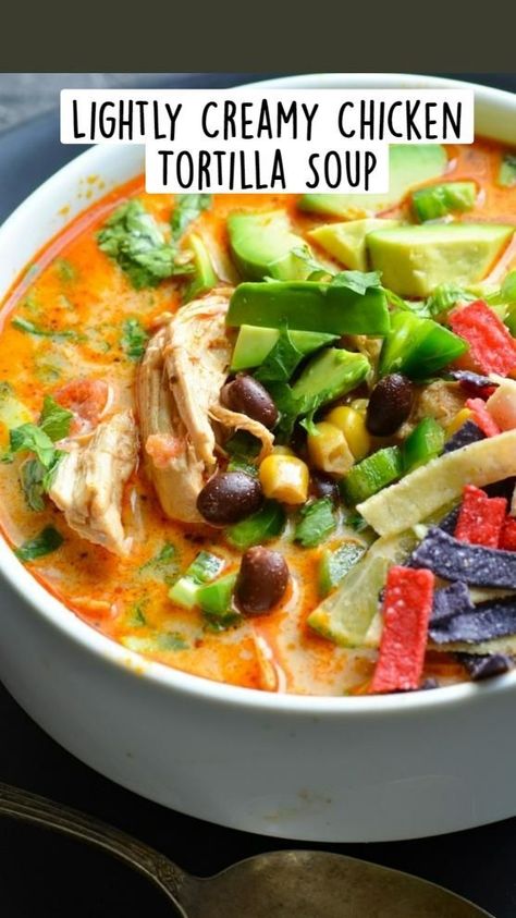 Creamy Chicken Tortilla Soup Easy in 2022 | Diet soup recipes, Chicken tortilla soup easy, Creamy chicken tortilla soup Creamy Buffalo Chicken, Pressure Cooking Chicken, Chicken Tortilla Soup Crock Pot, Buffalo Chicken Chili, Creamy Chicken Tortilla Soup, Chicken Tortilla Soup Easy, Chicken Tortillas Soups Recipe, Healthy Tacos, One Pot Dinner