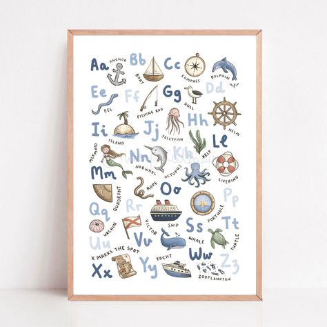 Ocean Alphabet, Nautical Alphabet, Illustrated Alphabet, Travel Theme Nursery, Ocean Themed Nursery, Abc Kids, Design Alphabet, Alphabet Nursery, Alphabet Kindergarten