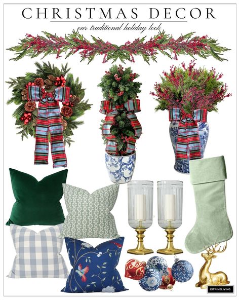 James Farmer Christmas Decor, Chinoiserie Christmas Tablescape, Tartan And Chinoiserie Christmas, Grand Millennial Christmas Decor, Traditional Fall Decor Ideas, Chinoiserie And Tartan Christmas, Grandmillenial Christmas Decorations, Teal And Red Christmas Decor, Red And Blue Christmas Decor