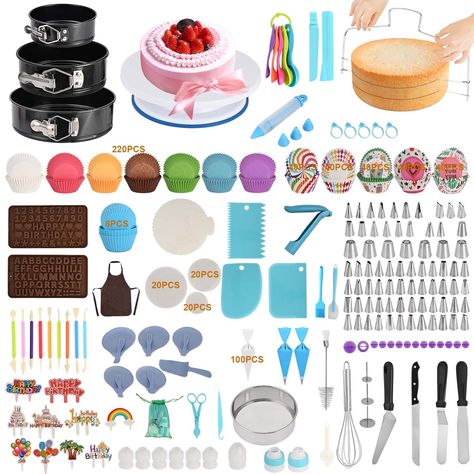 PRICES MAY VARY. Super Complete 800-piece Cake Decorating Kit: This 800-piece cake baking supplies contains almost all the tools you need. Including Cake Turntable for Decorating, cupcake decorating Kit, various piping tips and bags set, 3-piece baking pan Set, fonfonter Mold, Chocolate Mold, cake toppers, Cake cutter, Icing smoother, Icing scraper, spatulas, bread cutter, flour sieve, Cake Decoration Pen, disposable silicone paper, spoon, Adjustable smoother, Whisk, egg separator, apron and oth Cake Baking Supplies, Springform Cake, Cake Decorating Kit, Cake Turntable, Springform Pan Cake, Icing Piping Nozzles, Icing Piping, Cake Decorating Kits, Icing Tips