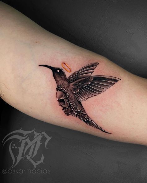 Humming Bird Skull Tattoo, Dark Hummingbird Tattoo, Gothic Hummingbird Tattoo, Hummingbird Skeleton Tattoo, Black Hummingbird Tattoo, Hummingbird Tattoo Black, Goth Tattoo, Skeleton Tattoos, Hummingbird Tattoo