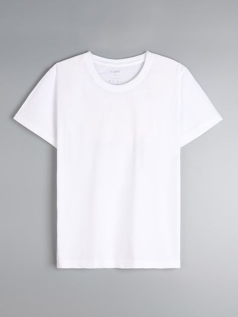 White Basics  Short Sleeve Cotton Plain  Embellished Slight Stretch Summer Women Tops, Blouses & Tee Perfect White Tee Shirt, Plain Tee Shirts, T Shirt Branca, Plain White Shirt, Plain White T Shirt, Basic White Tee, Perfect White Tee, Plain White Tee, White Tee Shirts