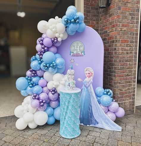 Frozen Birthday 🩵💜🤍 #balloonskelowna #kelownaballoons #backdropskelowna #birthdaykelowna #frozen Frozen Theme Decorations Ideas, Elsa Frozen Theme Party, Elsa And Anna Backdrop, Pink Elsa Birthday Party, Elsa Birthday Decoration Ideas, Elsa Balloon Arch, Frozen Backdrop Birthday, Elsa Birthday Backdrop, Frozen Ideas Decoration