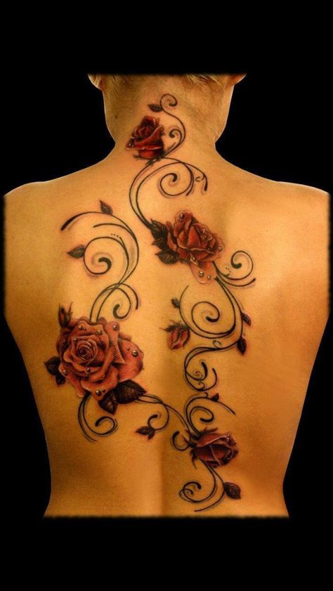 #ink #tattoo #feminine Rose Vine Tattoos, Rose Tattoo On Back, Flower Vine Tattoos, Vine Tattoo, Rose Tattoos For Women, Rose Vine, Tattoo Rose, Vine Tattoos, Geniale Tattoos