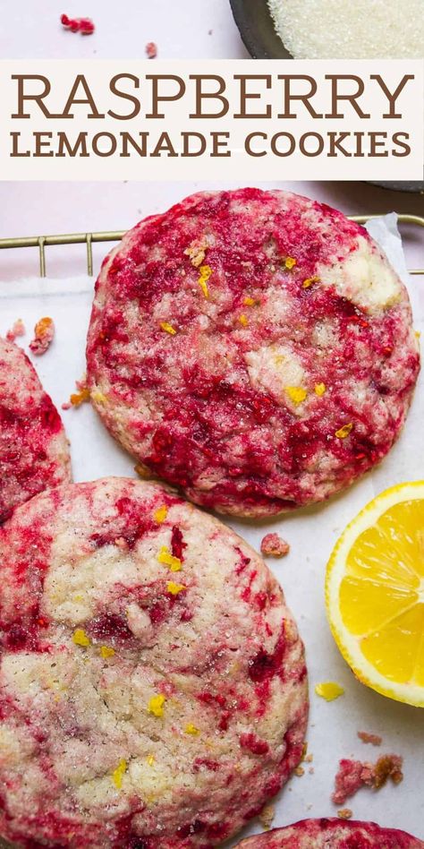 Raspberry Lemonade Cookies, Lemonade Cookies, Lemon And Raspberry, Summer Baking, Easy Baking Recipes Desserts, Raspberry Lemonade, Think Food, Baked Dessert Recipes, Baking Sweets