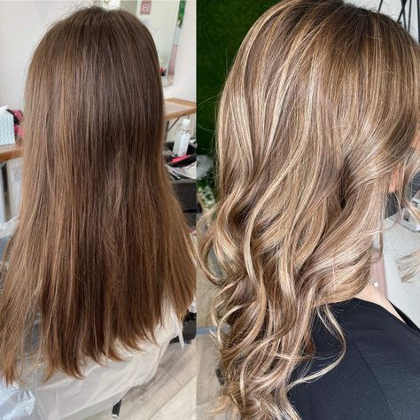 Full Highlights Before And After, Full Head Highlights Before And After, Brown Hair With Full Head Highlights, Balayage Before And After, Full Head Highlights, Full Highlights, After Workout, Hair Transplant, Brown Hair With Highlights