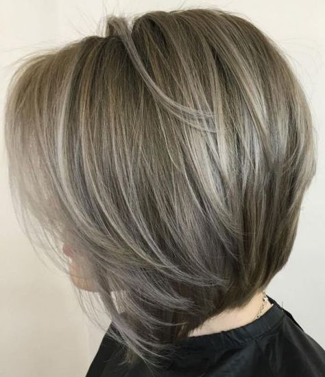 Ash Brown Layered Bob With Highlights Haircut Styles For Girls, Gray Highlights, Medium Bob Haircut, Medium Haircuts, Layered Bob Haircuts, Medium Bob, Medium Bob Hairstyles, Modern Haircuts, Penteado Cabelo Curto