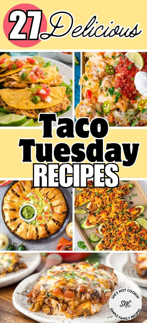 Photo collage of taco Tuesday recipes. Taco Meal Recipe, Taco Dinners Easy, Taco Like Dinners, Dinner Taco Recipes, Taco Tuesday Food Ideas, Easy Taco Meals For Dinner, Recipes For Taco Tuesday, Tacos For Crowd, Easy Beef Tacos Recipes