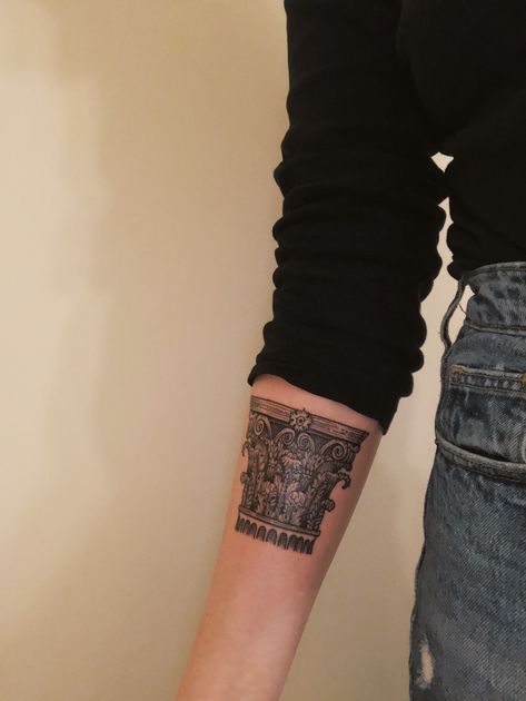 Corinthian Column Tattoo Corinthian Tattoo, Corinthian Column Tattoo, Column Tattoo, Urban Witch, Chess Tattoo, Ancient Art Tattoo, Abstract Tattoos, Greek Columns, Explore Tattoo