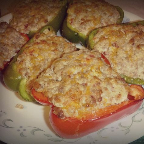 Sausage Stuffed Peppers Cream Cheese, Peppers Stuffed With Cream Cheese, Cream Cheese And Sausage, Pepper Boats, Baked Stuffed Peppers, Best Stuffed Pepper Recipe, Cream Cheese Stuffed Peppers, Easy Stuffed Pepper Recipe, Bell Peppers Stuffed