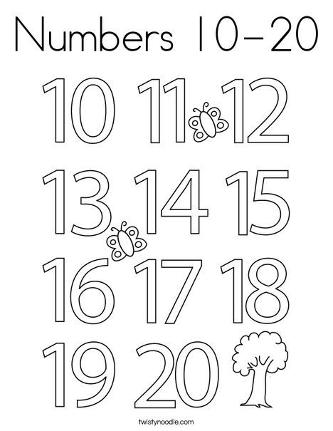 Numbers 10-20 Coloring Page - Twisty Noodle Numbers 10 To 20 Activities Preschool, Learning Numbers 10-20, 10-20 Worksheets, Counting 10-20 Worksheets, Counting 10-20, Numbers 10 20 Activities, 10 To 20 Worksheet, Numbers 10 To 20 Worksheet, Numbers Coloring Pages 1-10