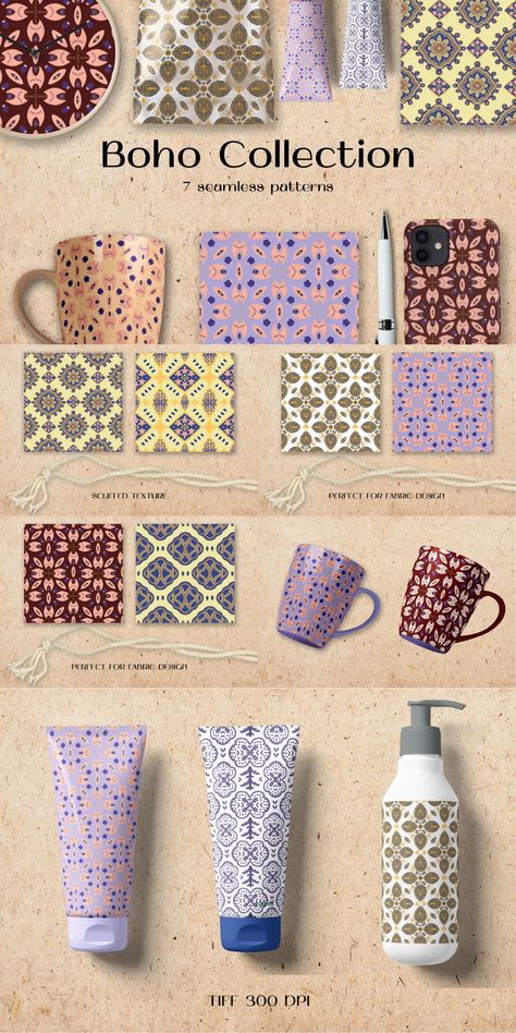 Retro Boho Graphics, Pattern Textile Design, Boho Tumbler, Brush Effect, Graphics Design Ideas, Fabric Background, Retro Collection, Arabic Pattern, Bohemian Pattern