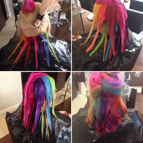 Rainbow Hair Sectioning, Rainbow Pinwheel Hair, Rainbow Hair Placement, Rainbow Hair Color Placement Diagram, Rainbow Roots Hair, Fashion Analysis, Neon Hair Color, Hair Sectioning, Hair Color Placement