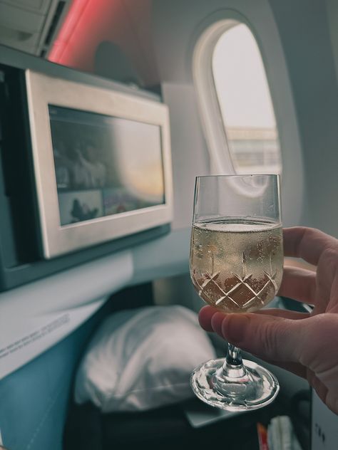 Author, Kyle Kroeger, Drinking Champagne in KLM Business Class Flying First Class, First Class Flights, Business Class Flight, Vision Board Images, Dream Holiday, Business Class, Private Jet, Travel Inspo, Dream Destinations