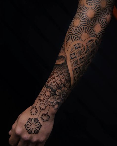 33 Geometric Tattoo Ideas for Men & Women in 2023 Geometric Tattoo Ideas For Men, Mandala Tattoo Sleeve Women, Geometric Tattoo Ideas, Geometric Tattoo Filler, 108 Tattoo, Sacred Geometric Tattoo, Geometric Tattoo Sleeve Designs, Knee Tattoos, Mandala Tattoo Sleeve