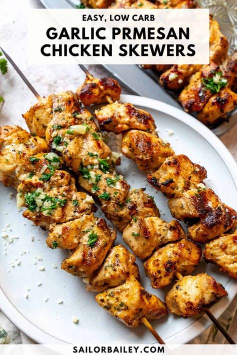 Garlic Parmesan Chicken Skewers Air Fryer Chicken Skewers Easy, Sailor Bailey Garlic Parmesan Chicken Skewers, Essen, Garlic Chicken Kabobs On The Grill, Garlic Parmesan Chicken Skewers By 12 Tomatoes, Chicken And Steak Skewers, Garlic Park Chicken Scewers, Bbq Healthy Recipes, Chicken Skewers On The Grill