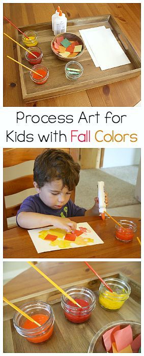 Fall Crafts for Kids: Process Art Activity Using Fall Colors- perfect for… Process Art For Kids, Process Art Preschool, Invitation To Create, Fall Lessons, Kids Fall Crafts, Fall Art Projects, Autumn Activities For Kids, Fall Preschool, Toddler Fall