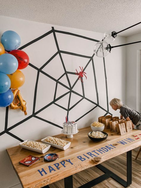 Spiderman Diy Birthday Party, Spiderman Games For Party, Spiderman Birthday Party Minimal, Black Spiderman Party Ideas, Simple Spiderman Birthday Party, Spider Themed Party, Spidey Birthday Activities, Diy Spidey Birthday Decor, 3rd Birthday Games