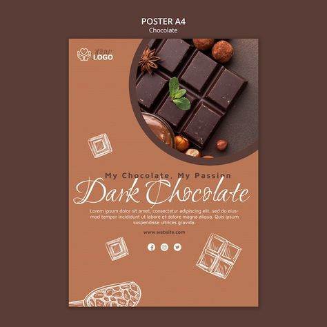 Free PSD dark chocolate poster template | Free Psd #Freepik #freepsd #chocolate-template #chocolate-candy #candy-poster #dark-chocolate Chocolate Poster Design, Chocolate Poster, Chocolate Template, Happy Diwali Wishes Images, Poster Design Ideas, How To Cook Liver, Illustrated Wedding Invitations, Chocolate Logo, Chocolate Stores