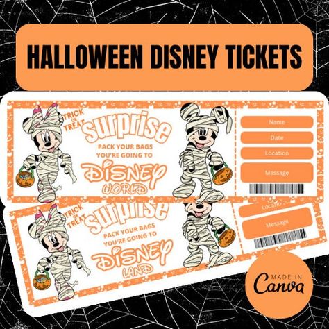 Editable Template Halloween Ticket, printable ticket. editable canva template, boarding pass, airline travel ticket, editable boarding pass by DoitDigitalDownloads on Etsy Disney Tickets Printable Free, Fake Disney Ticket Printable Free, Disney Surprise Ticket, Disneyland Tickets Printable Free, Cruise Tickets, Discount Disney World Tickets, Printable Tickets, Travel Tickets, Disney Tickets