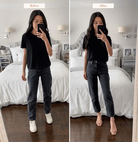 Black Denim Jeans Outfit, Black Jeans Outfit Casual, Black Denim Outfit, Wash Jeans Outfit, Grey Jeans Outfit, Office Wear Outfit, Straight Jeans Outfit, Fashion Style Tips, Denim Jeans Outfit