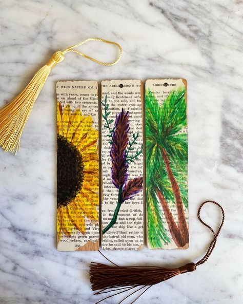 Wooden bookmarks decoupaged with upcycled book pages. Each botanical design is handpainted with acrylic. Laminate and cardstock bookmarks are high-quality prints of the original wooden versions.

Whichever style or material you choose, these bookmarks are durable and will accompany you on your many journeys and adventures to come (both real and between pages).

If you order a set of 3, you will receive one of each design. Wooden Bookmarks Decoupage, Diy Wooden Bookmark, Wood Bookmarks Diy, Wooden Bookmark Ideas, Wooden Bookmarks Diy, Old Books Crafts, Painted Wooden Bookmarks, Laminate Bookmark, Bookmarks Flowers