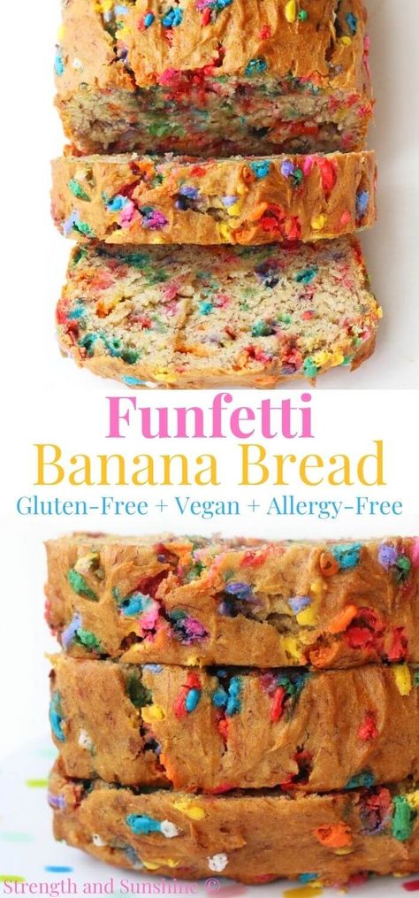 Birthday Banana Bread, Birthday Cake Banana, Festive Breakfast, Cake Banana Bread, Vegan Breads, Cake Banana, Banana Bread Muffins, Gluten Free Banana Bread, Vegan Bread