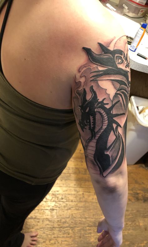 Disney villains tattoo, half sleeve Disney Villains, Disney Villain Tattoos, Disney Villains Tattoo, Villains Tattoo, Tattoo Half Sleeve, Disney Villain, Art Ink, Dragon Tattoo, Maleficent